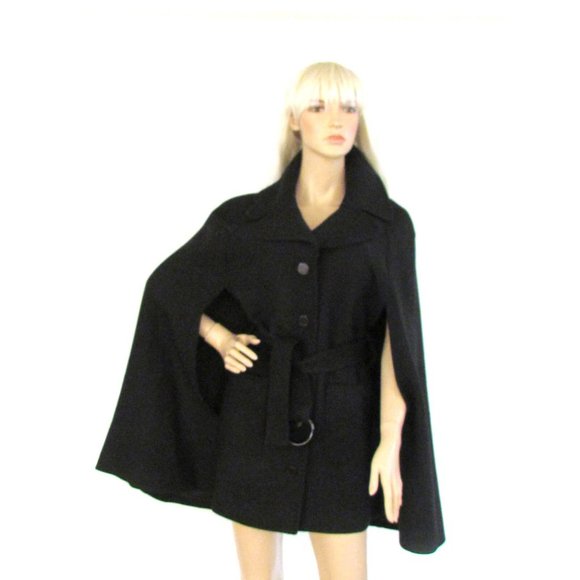Michael Kors Jackets & Blazers - Michael Kors Black Wool Blend Designer Trench Belted Cape Size Large